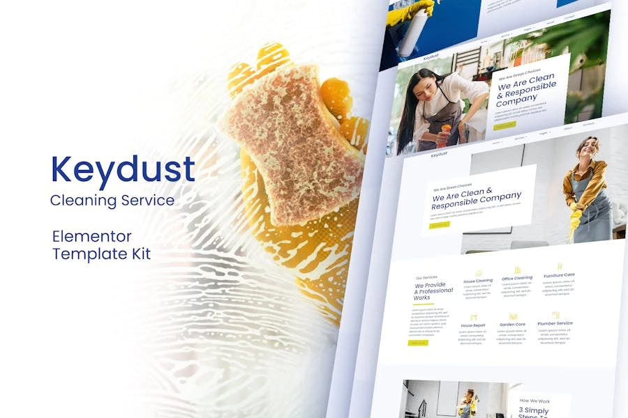 Keydust - Kit de plantillas Elementor para servicio de limpieza