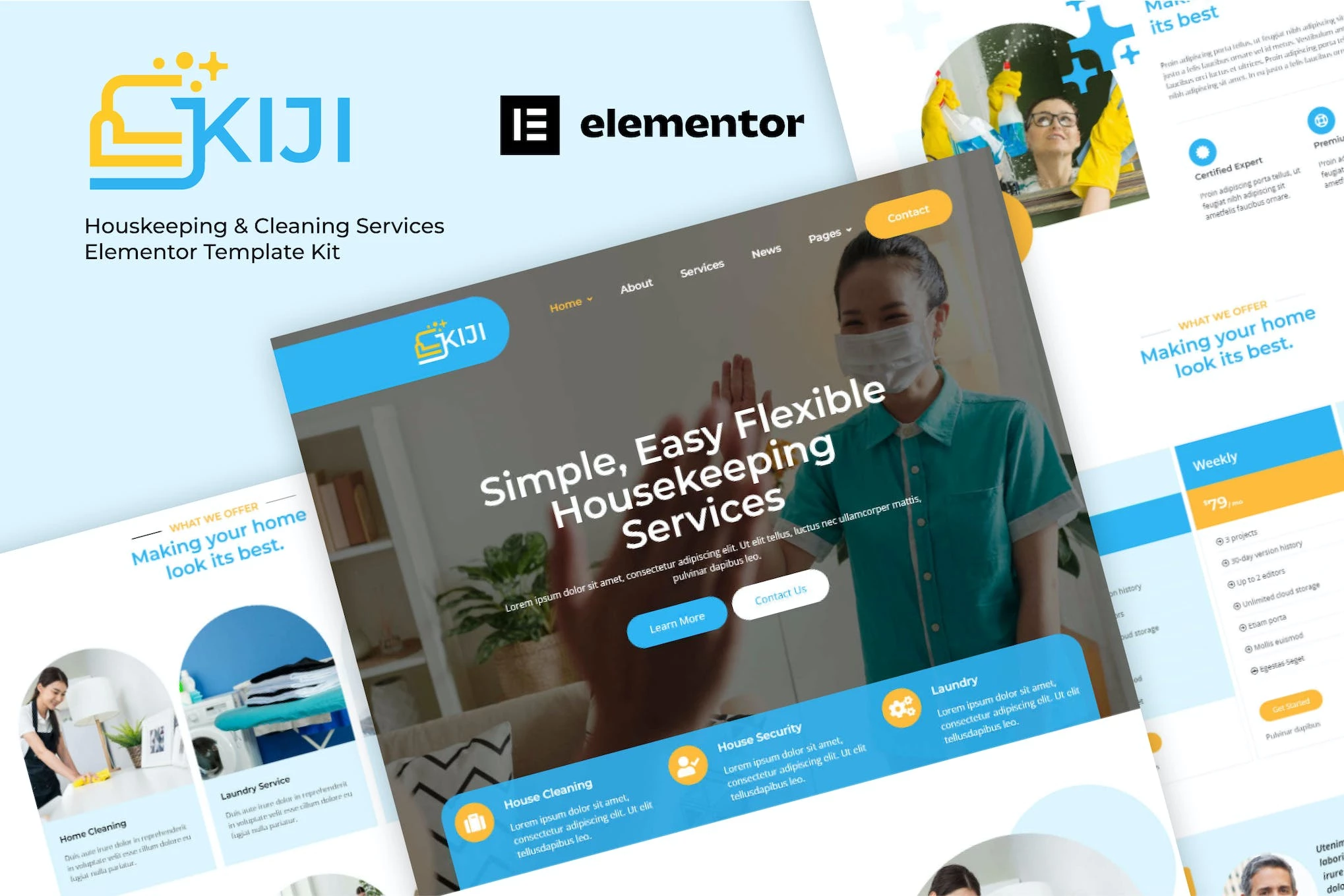 Kiji - Template Kit Elementor para servicios de limpieza y limpieza