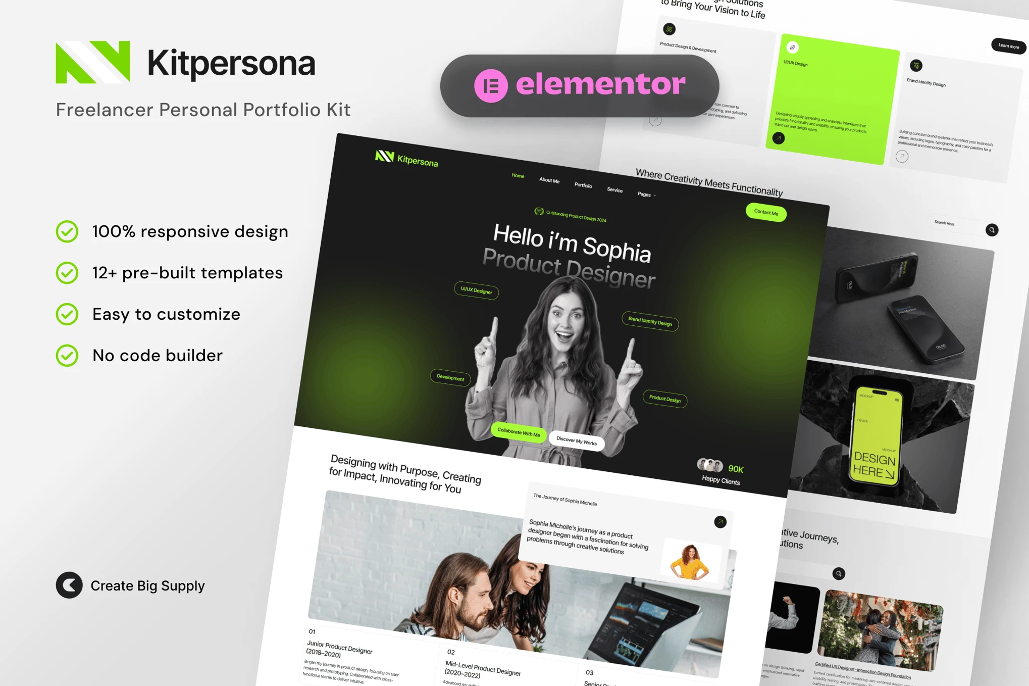 KitPersona - Kit de Plantillas Elementor para Porfolio Personal Freelancer