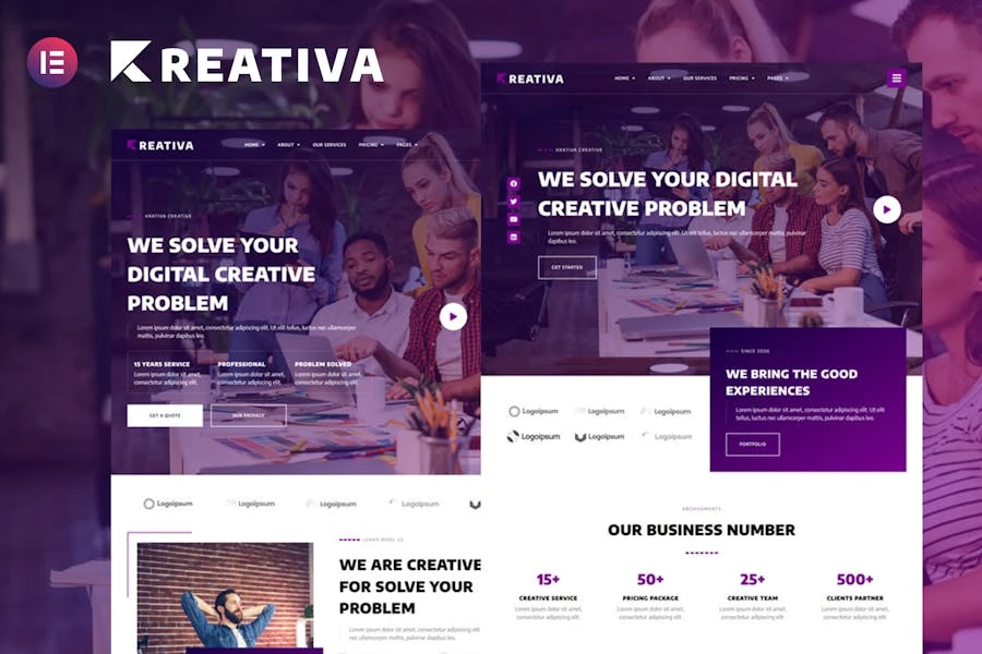 Krativa - Template Kit Elementor para servicios de agencia creativa y digital