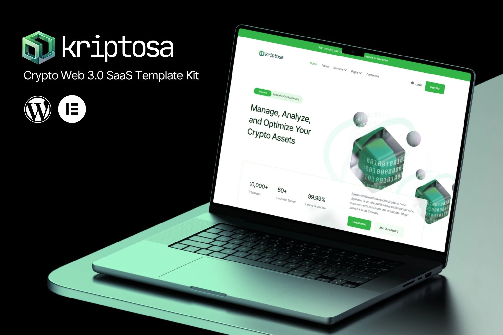 Kriptosa - Kit de plantillas Web3 SaaS Elementor