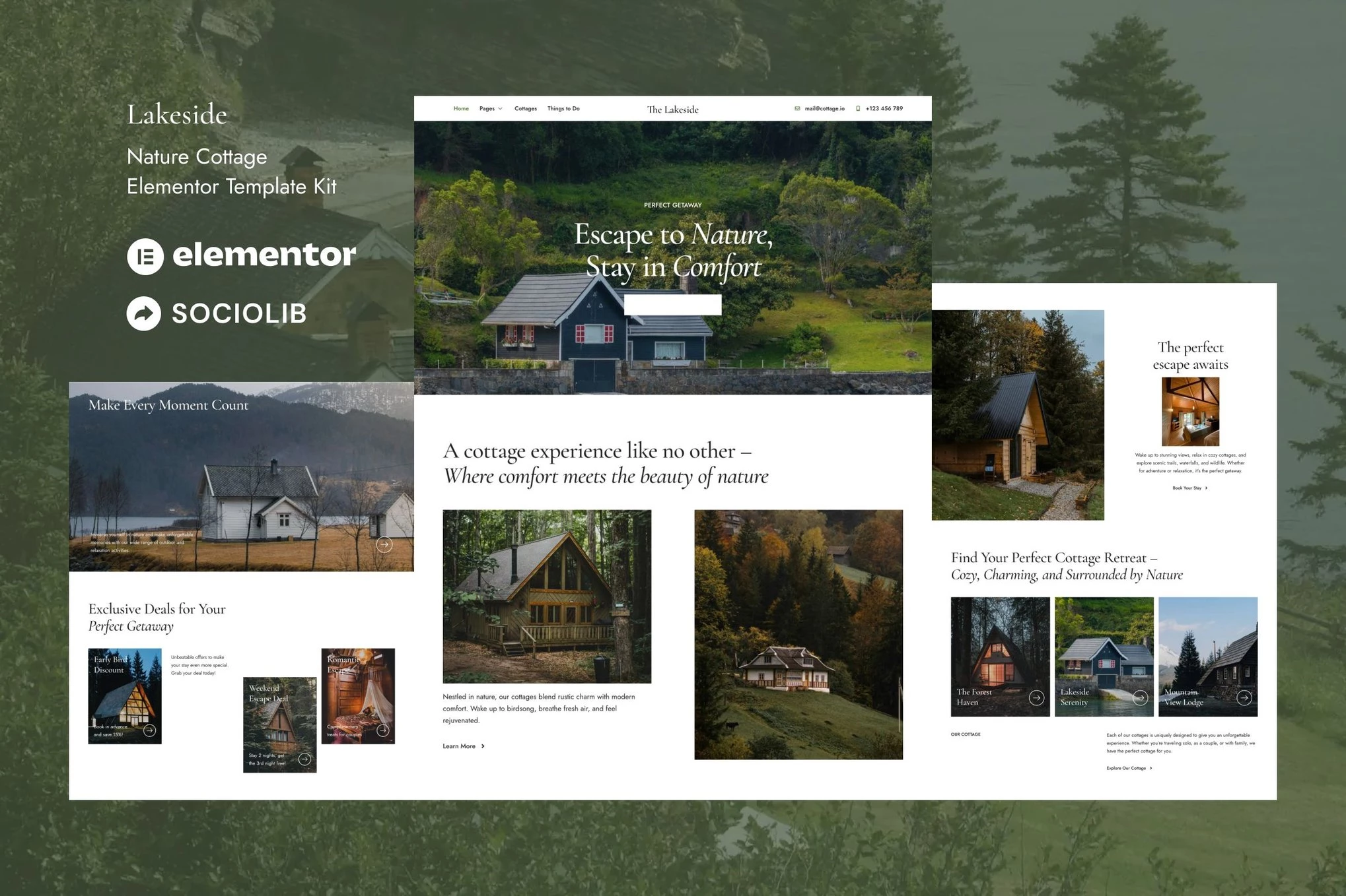 Kit de plantillas Elementor de Lakeside - Nature Cottage