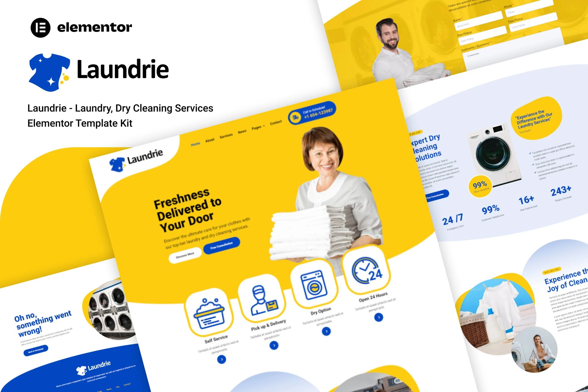 Laundrie - Kit de plantillas Elementor para servicios de lavandería y tintorería