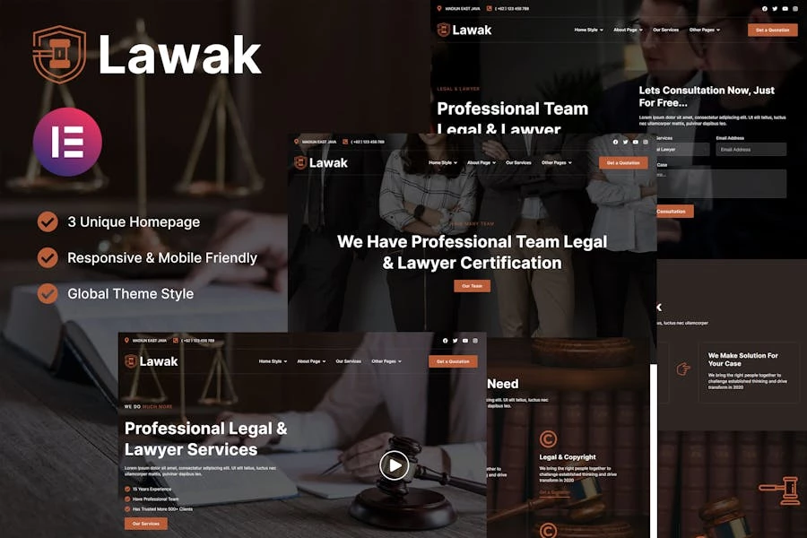 Lawak - Template Kit Elementor para servicios legales y de abogados