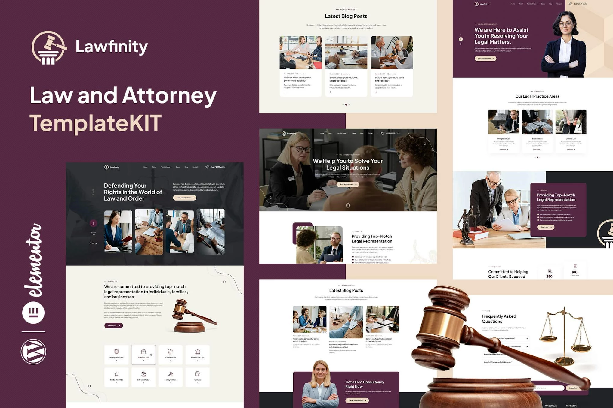 Lawfinity - Kit de plantillas Elementor para abogados y abogados