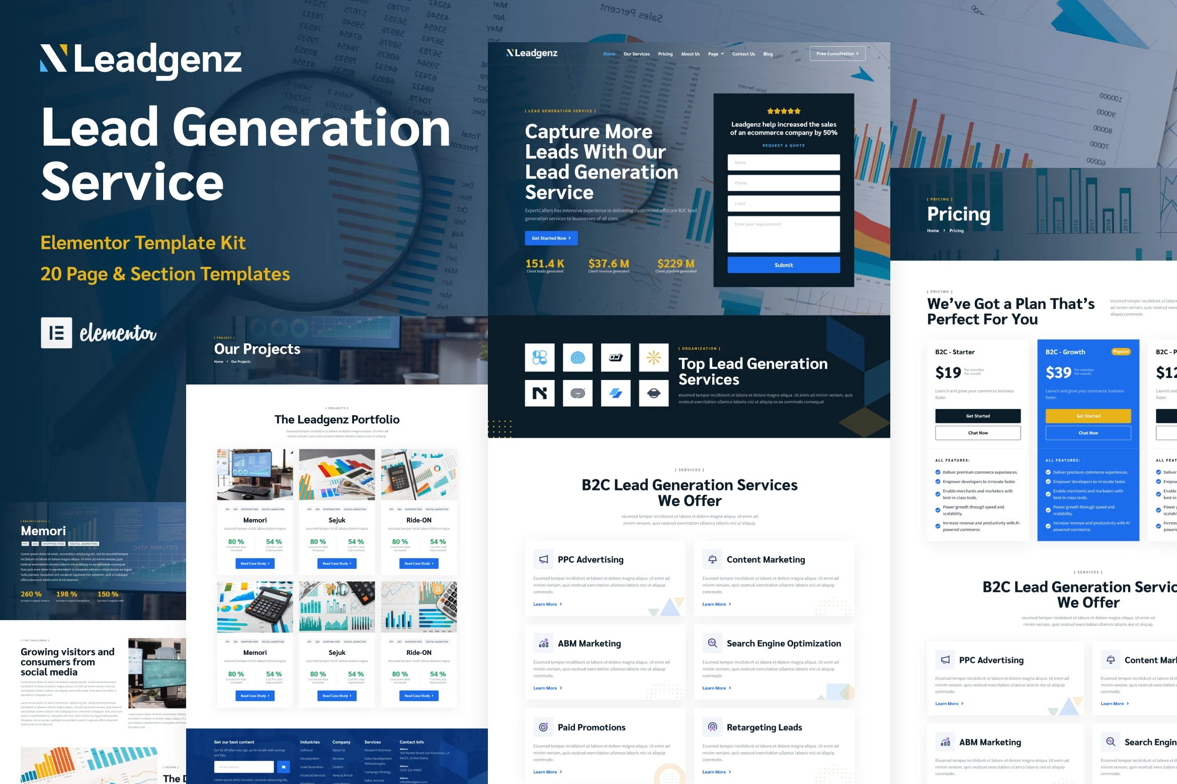 Leadgenz - Kit de plantillas Elementor Pro para agencia de ventas y generación de leads
