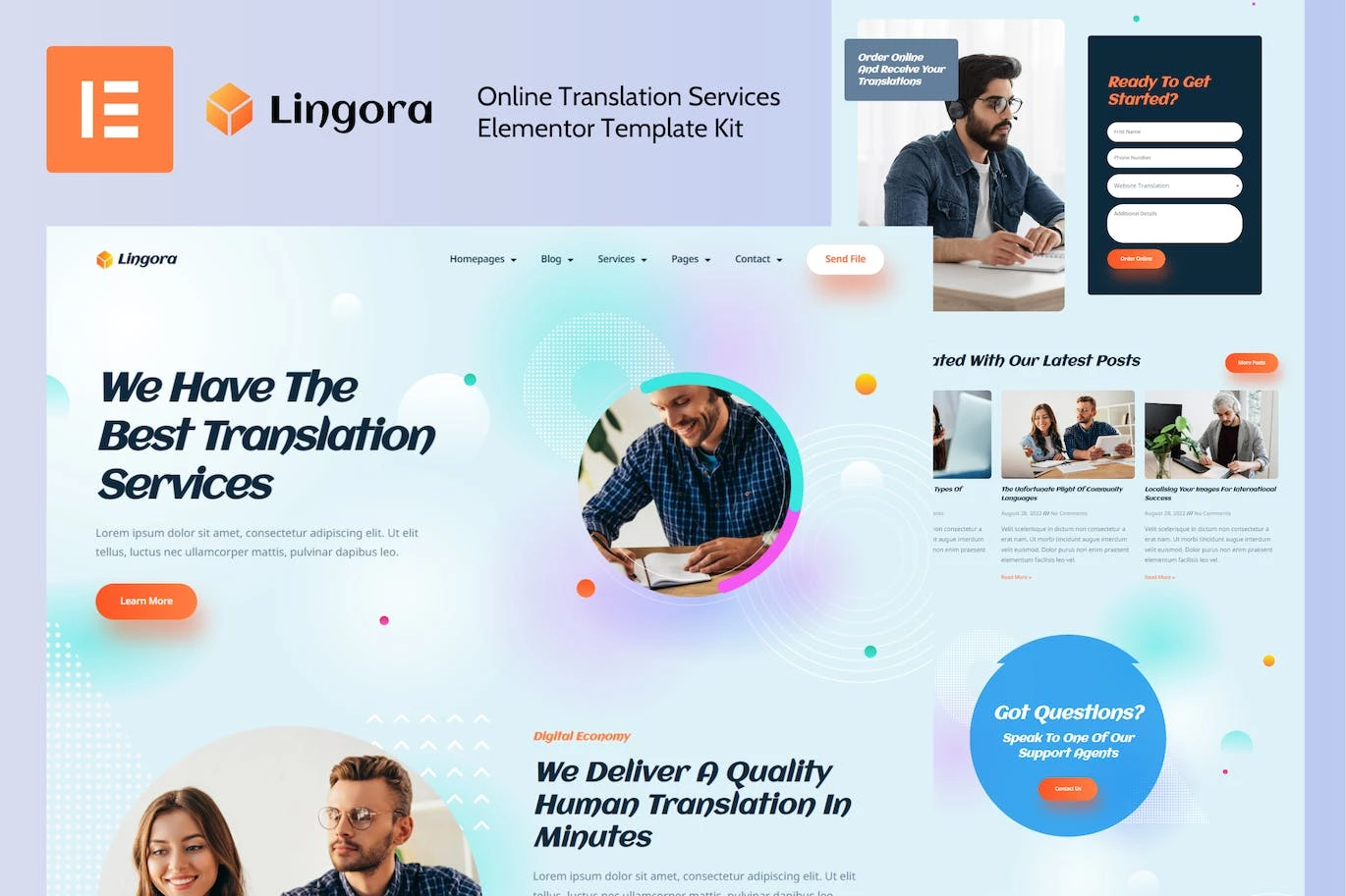 Lingora - Kit de plantillas Elementor Pro para servicios de traducción en línea