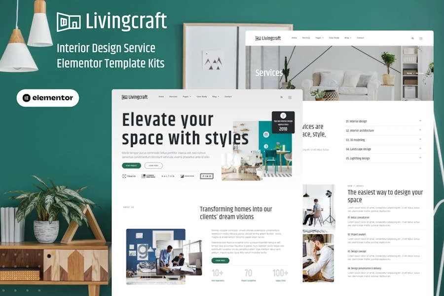 Livingcraft - Kit de plantillas Elementor Pro para servicios de diseño de interiores