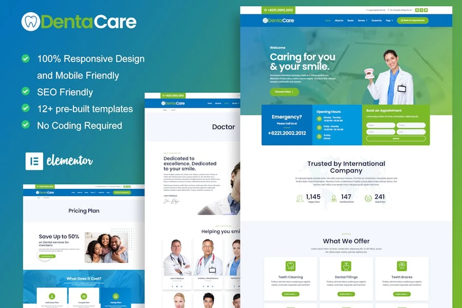 DentaCare - Kit de plantillas Elementor para dentistas y médicos