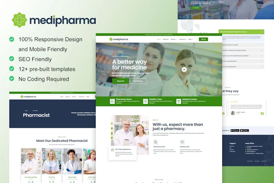 MediPharma - Kit de plantillas Elementor para farmacia y medicina