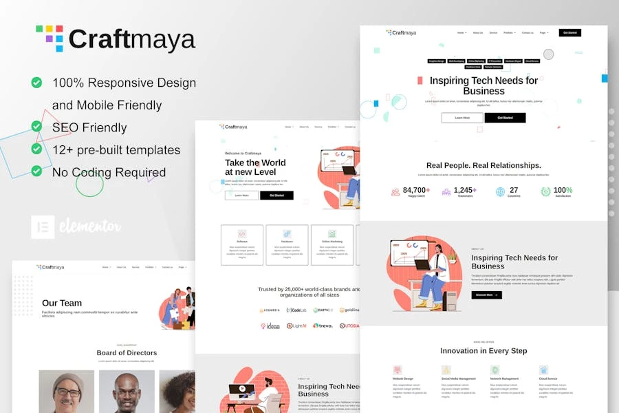 CraftMaya - Kit de plantillas Elementor para empresas de soluciones y servicios de TI