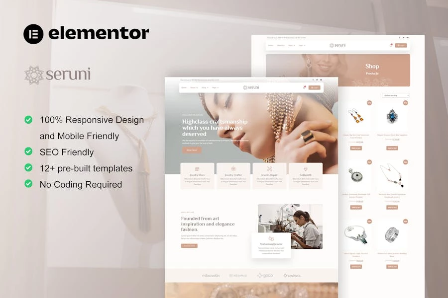 Seruni - Template Kit Elementor Pro para joyería WooCommerce