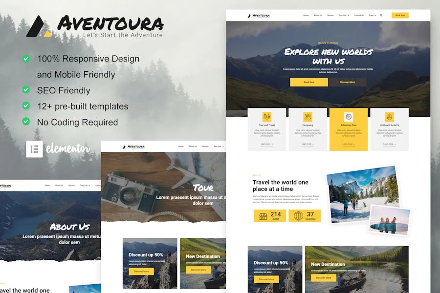 Aventoura - Kit de plantillas Elementor para agencias de viajes y turismo
