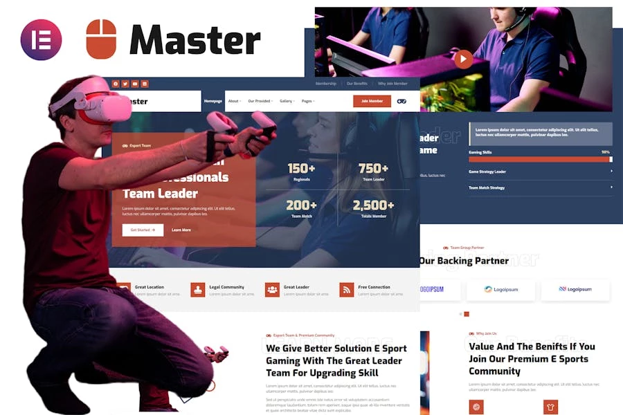 Master - Template Kit Elementor para equipos de deportes electrónicos y comunidad de juegos