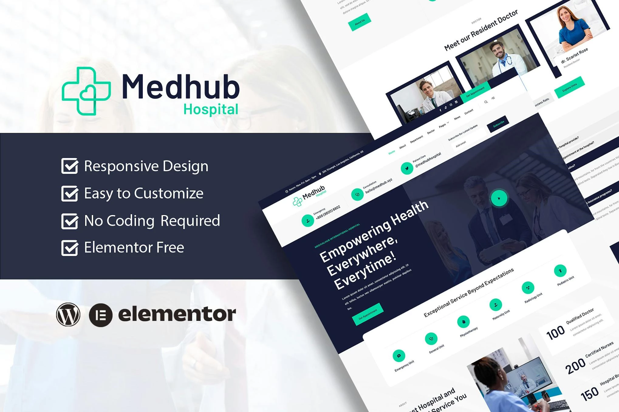 MedHub - Kit de plantillas Elementor para servicios médicos y de farmacia