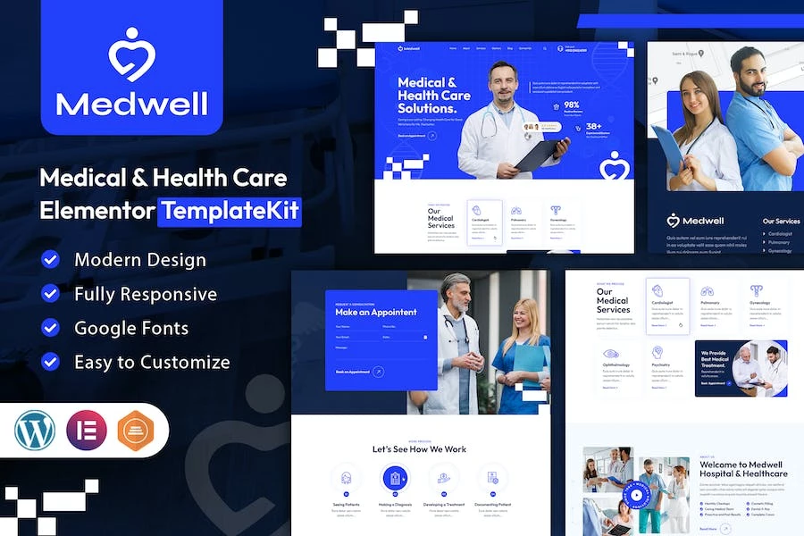 Medwell - Kit de plantillas Elementor para medicina y cuidado de la salud