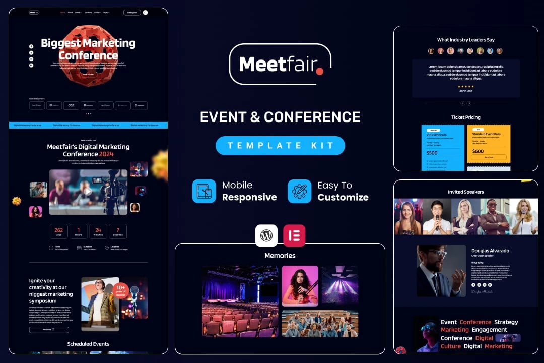 Meetfair - Kit de plantillas Elementor para eventos y conferencias
