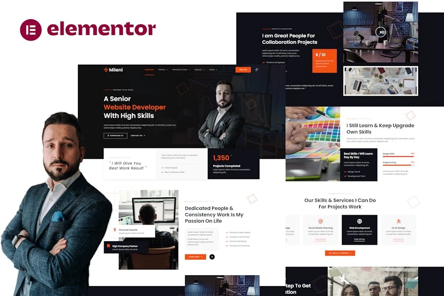 Mileni - Template Kit Elementor Pro para autónomos personales y portfolios Showcase