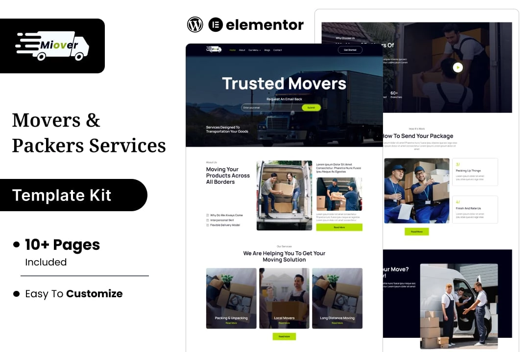 Miover - Kit de plantillas Elementor para Packers & Movers Service