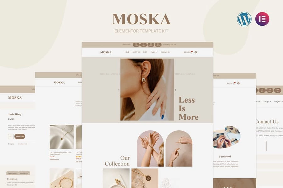 Moska - Kit de plantillas Elementor Pro para tienda de joyas de moda