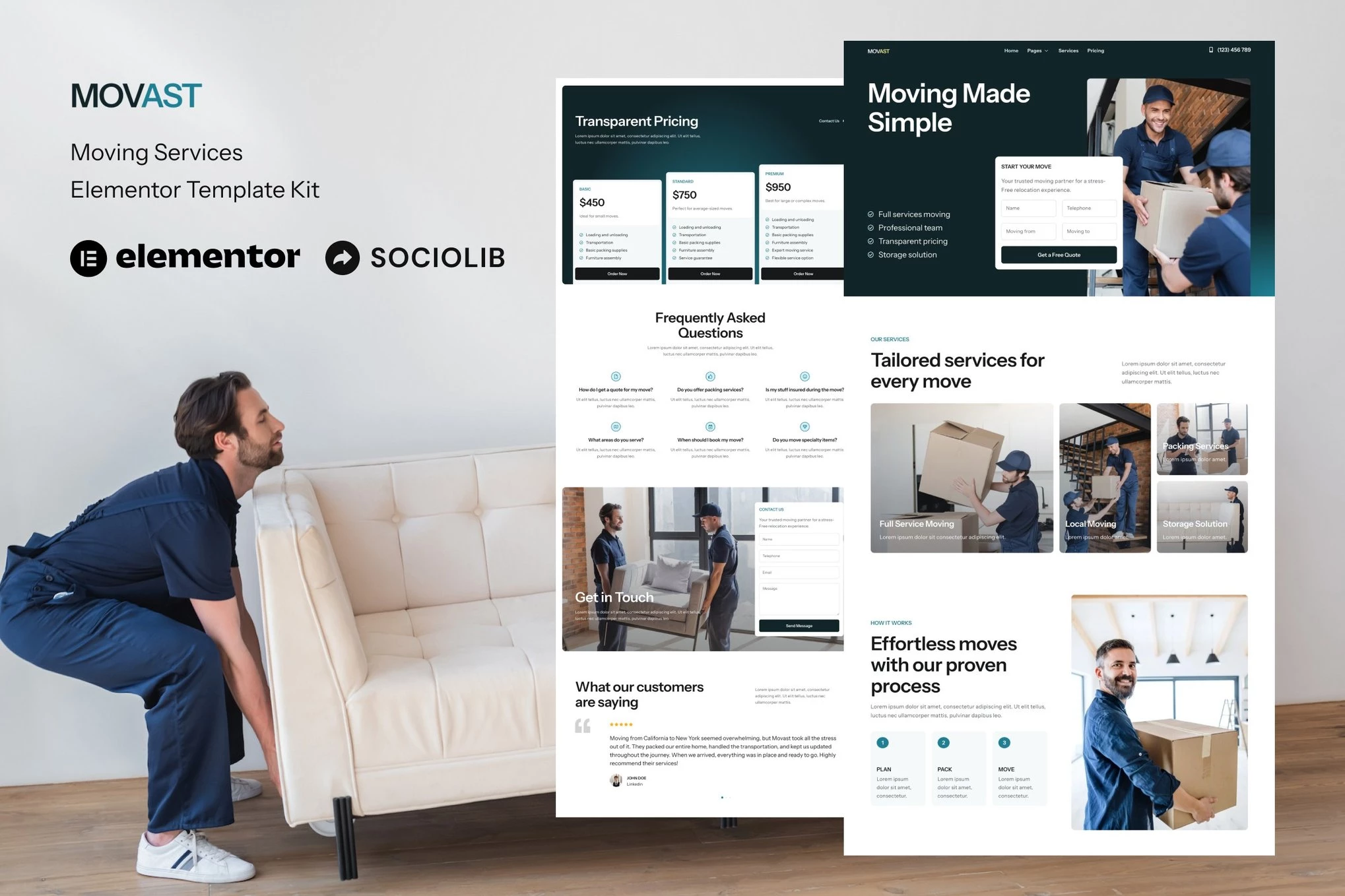 Movast - Kit de plantillas Elementor para servicios de mudanzas y reubicación