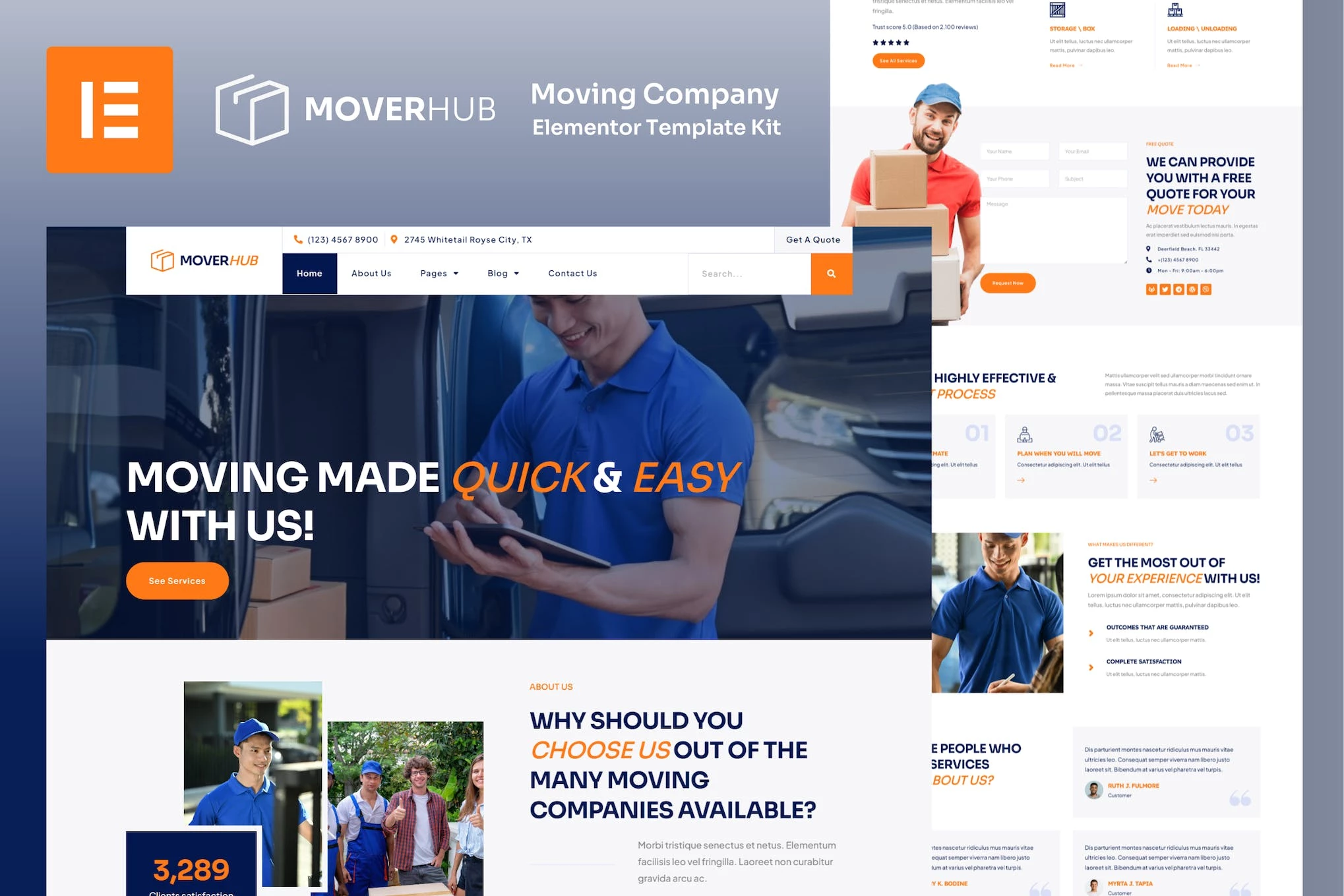 Moverhub - Kit de plantillas Elementor Pro para empresas de mudanzas