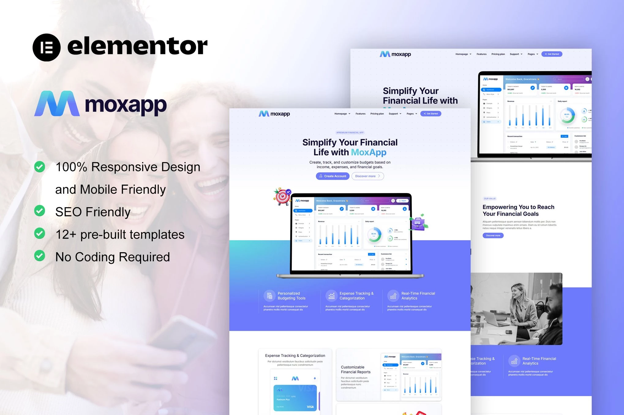 MoxApp - Kit de Plantillas Elementor Pro para Startups de Fintech y Aplicaciones Móviles