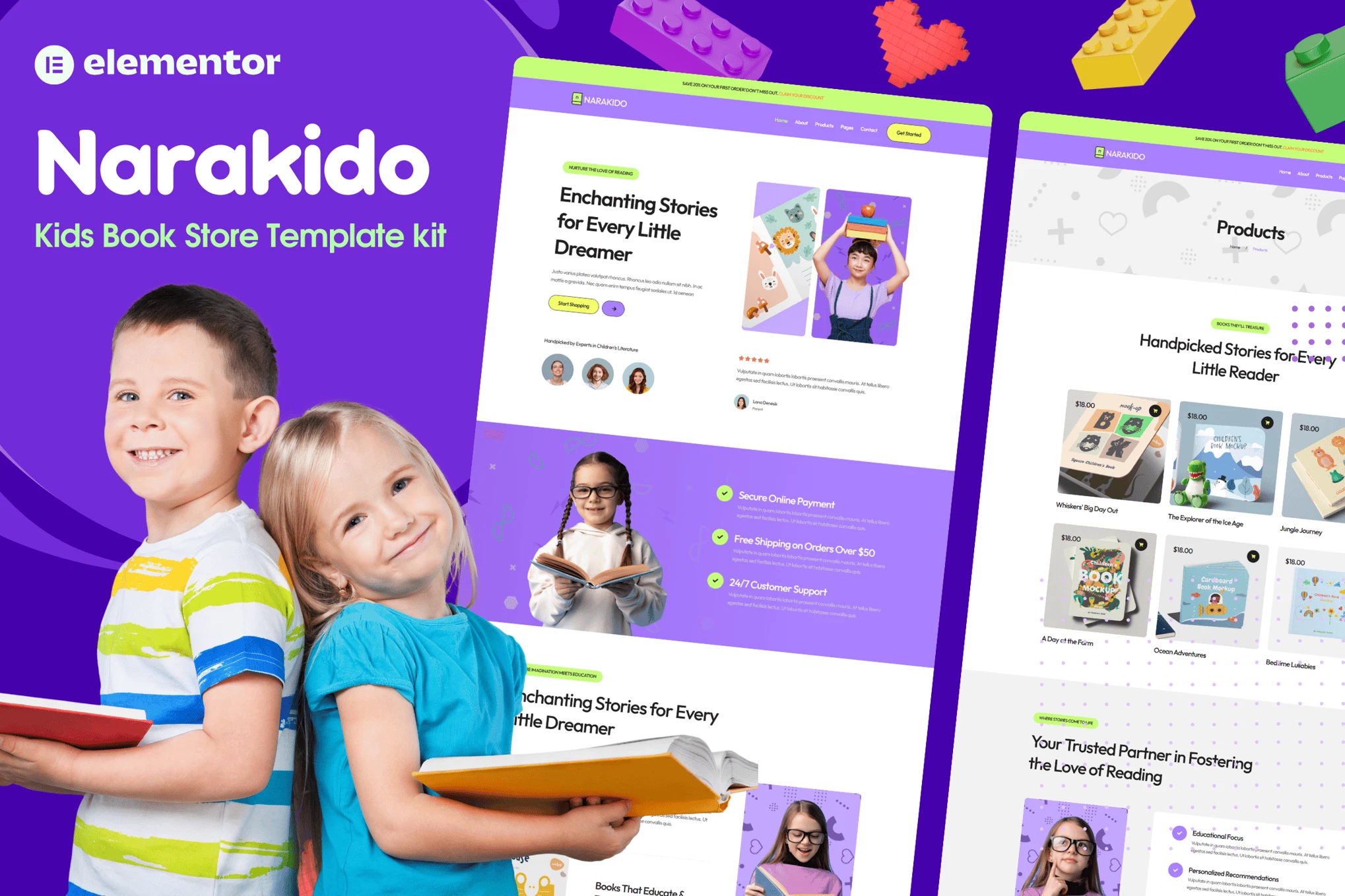 Narakido - Kit de plantillas Elementor para librerías infantiles