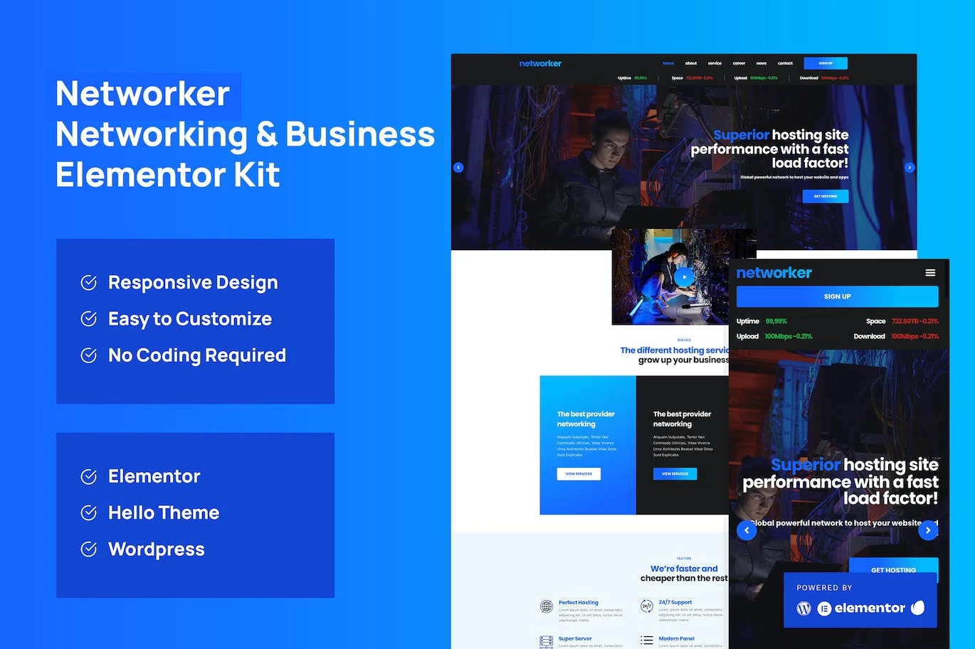 Networker - Template Kit Elementor para servicios empresariales y servicios de alojamiento