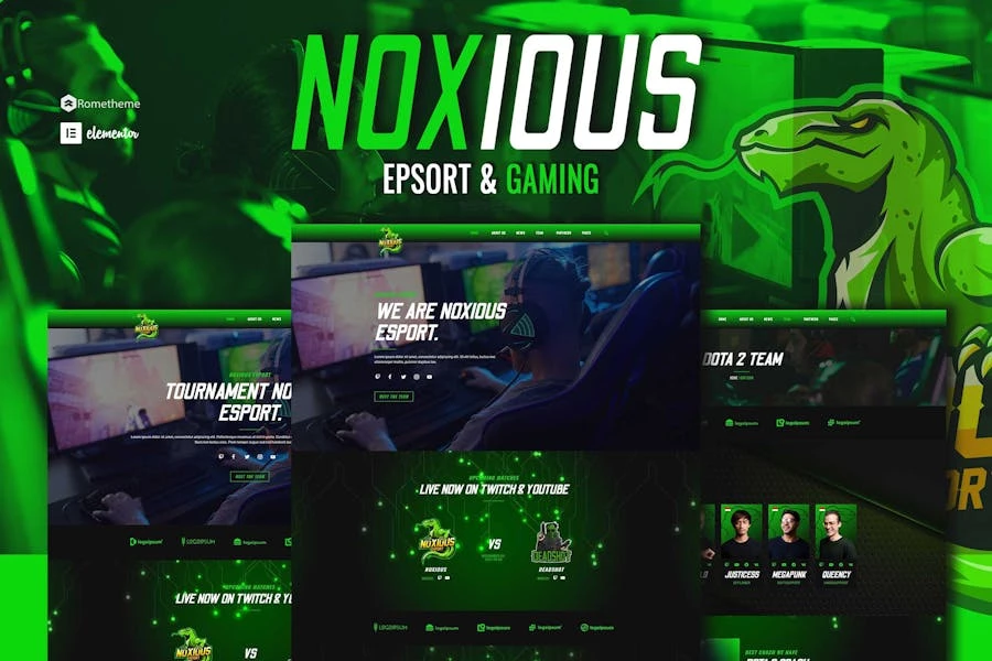 Noxious - Kit de Plantilla Elementor para eSports & Gaming