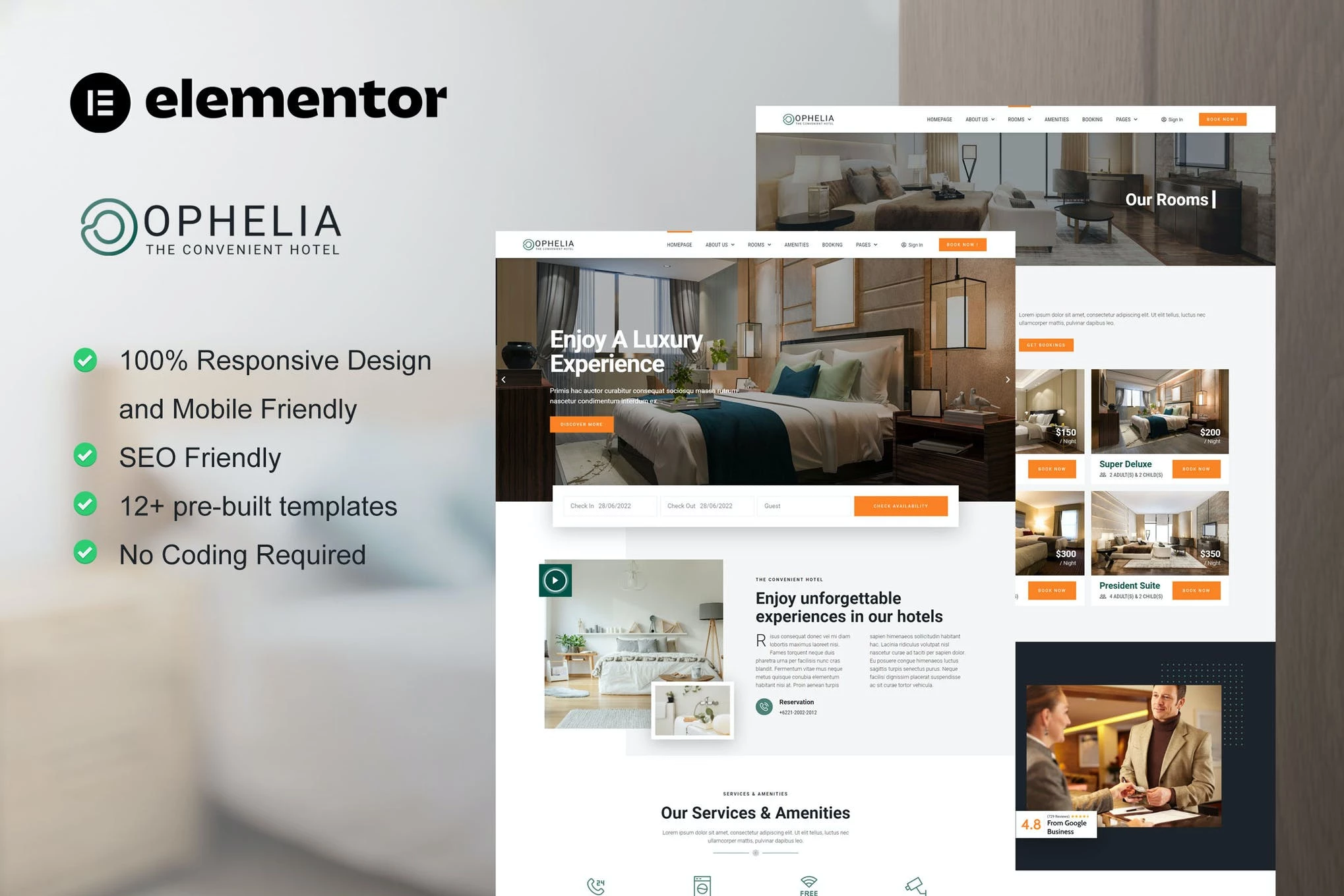 Ophelia - Template Kit Elementor para Hotel & Resort