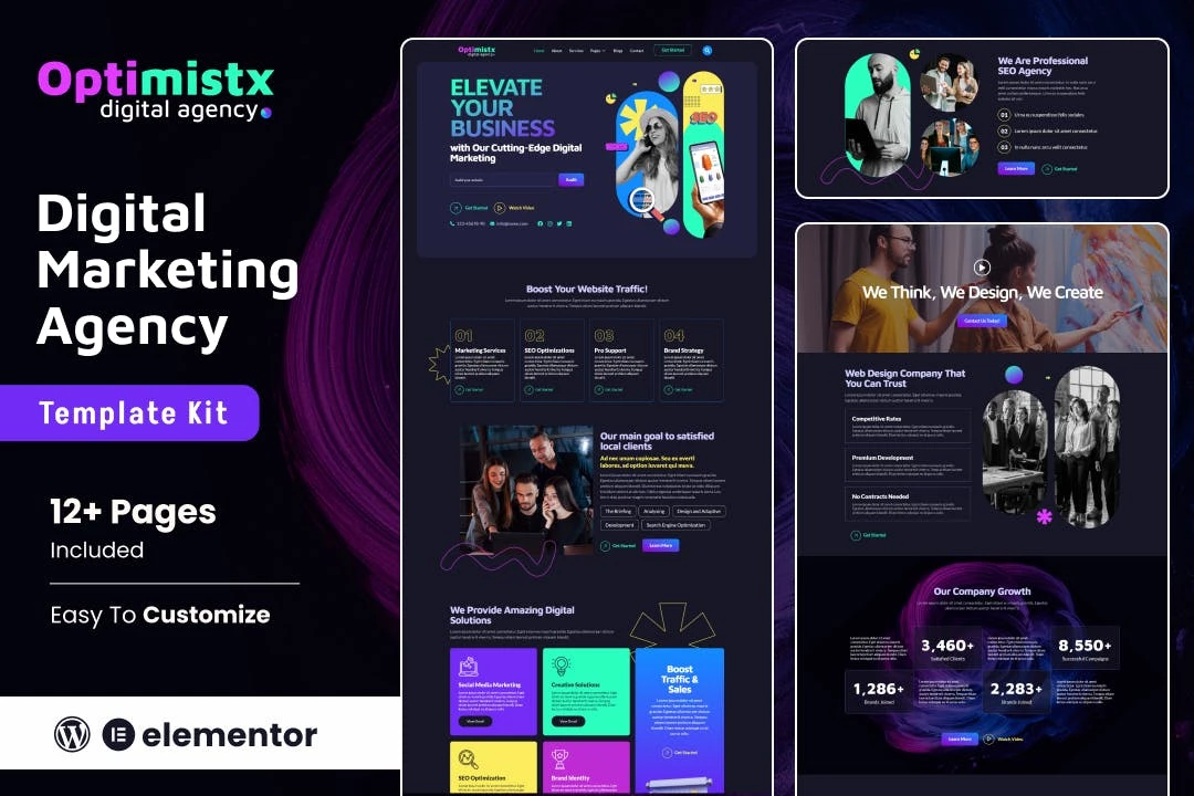Optimistx - Kit de plantillas Elementor para agencias digitales y SEO