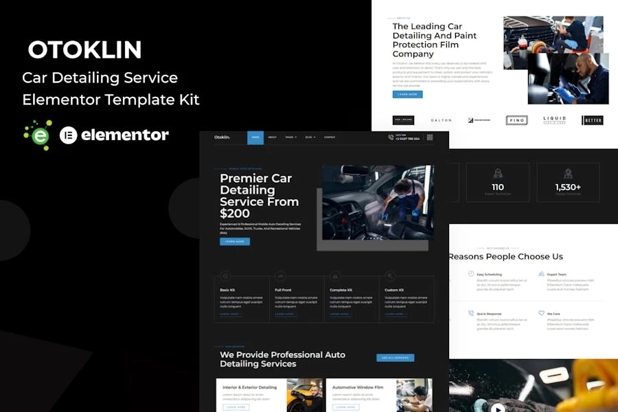 Otoklin - Template Kit Elementor Pro para el servicio de limpieza de automóviles