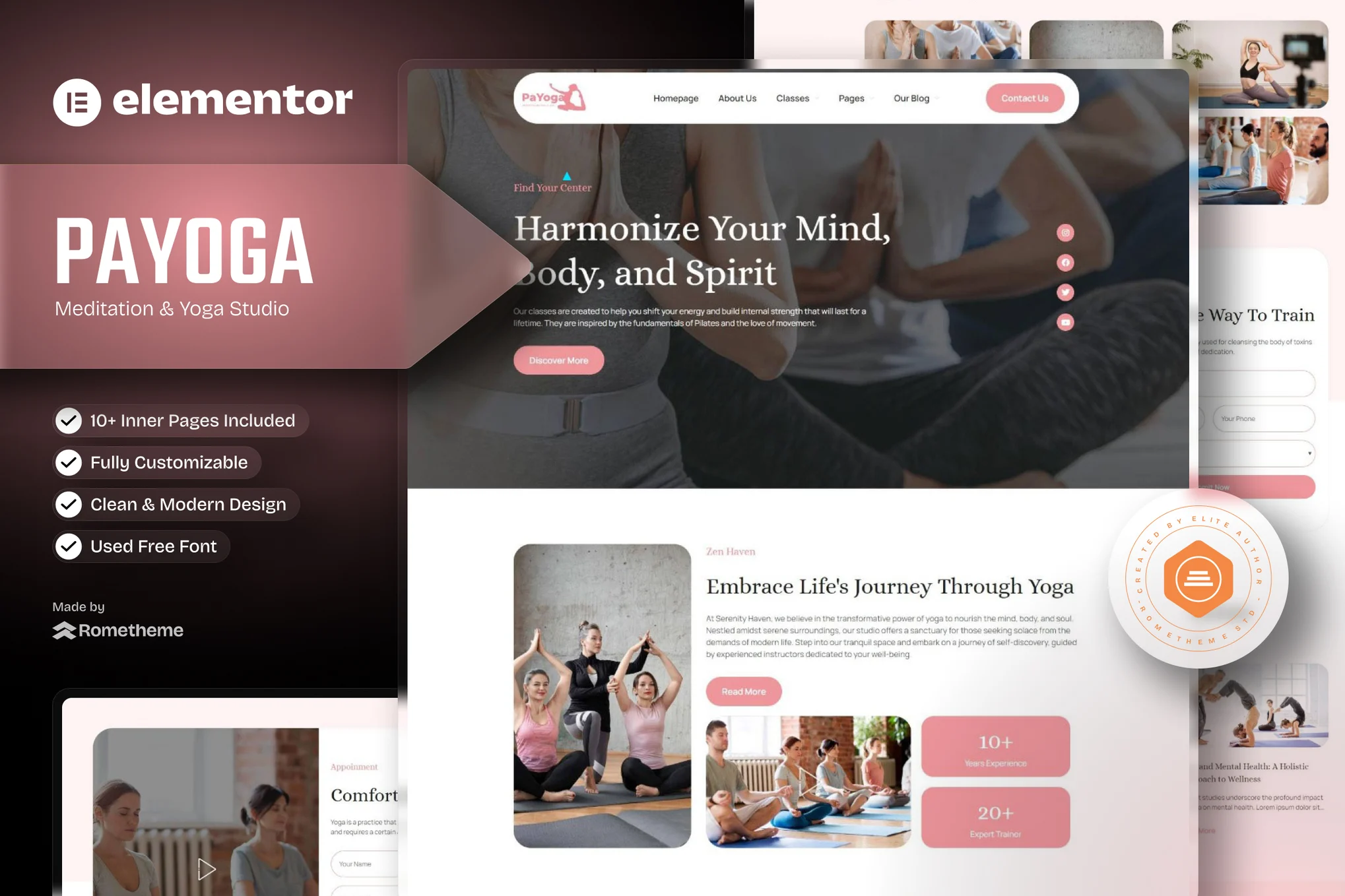Payoga - Kit de plantillas Elementor para estudio de meditación y yoga