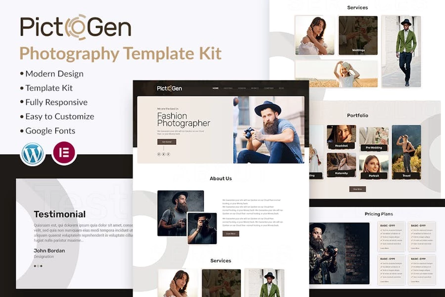 Pictogen - Template Kit Elementor para fotografía creativa