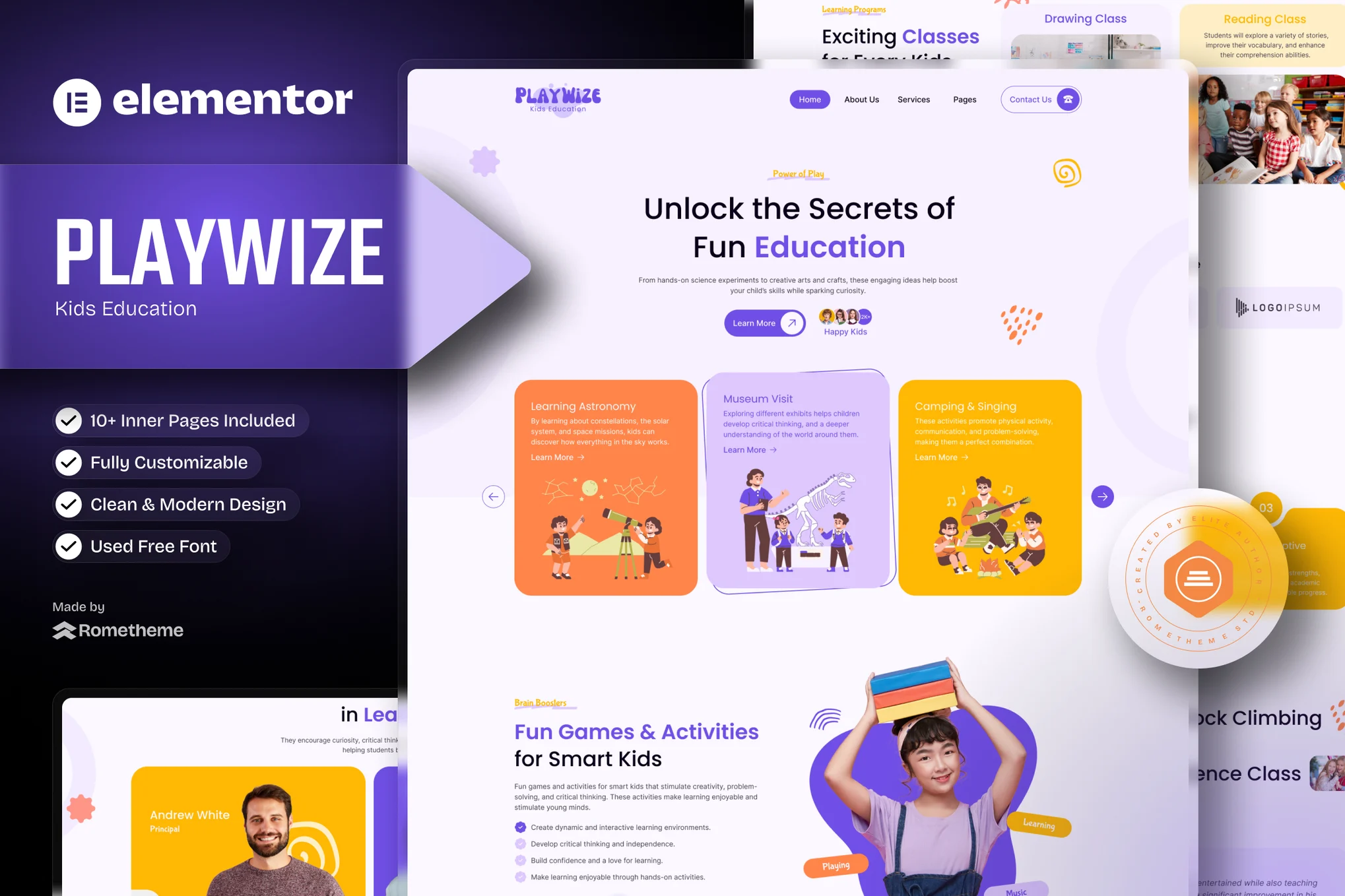 Playwize - Kit de plantillas Elementor para educación infantil