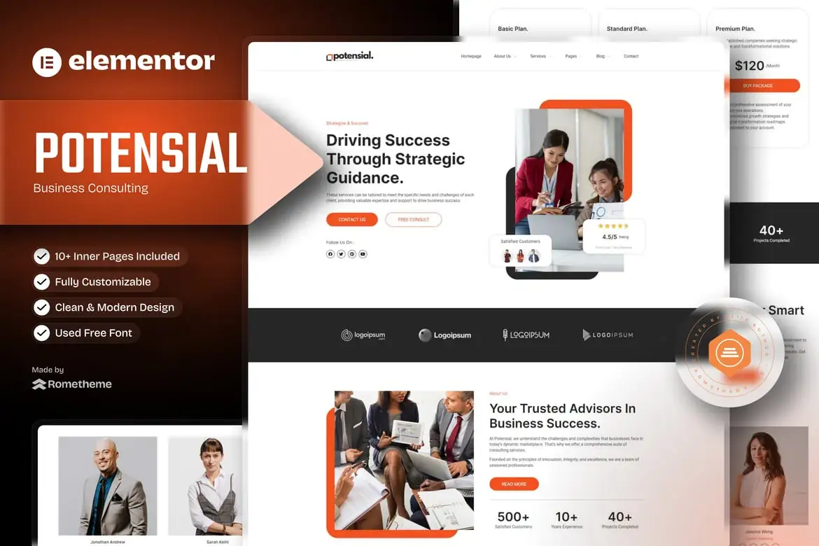 Potensial - Kit de plantillas Elementor para consultoría empresarial