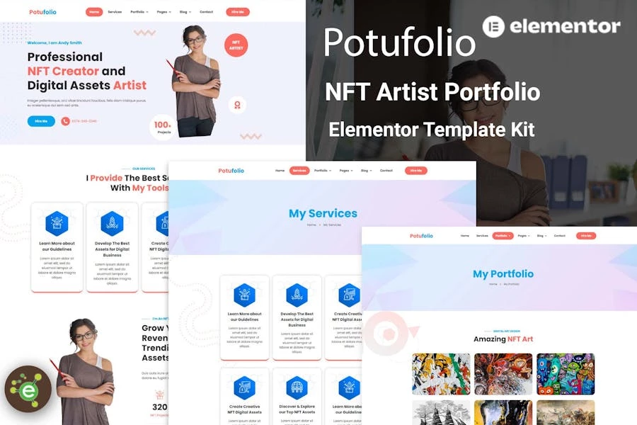 Potufolio - Template Kit de Elementor para Porfolio de artistas NFT