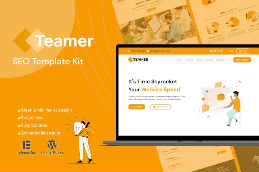 Teamer - Kit de plantillas Elementor de marketing SEO
