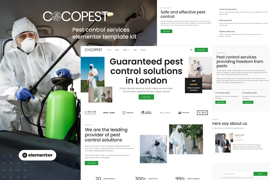 Cocopest - Kit de plantillas Elementor para servicios de control de plagas