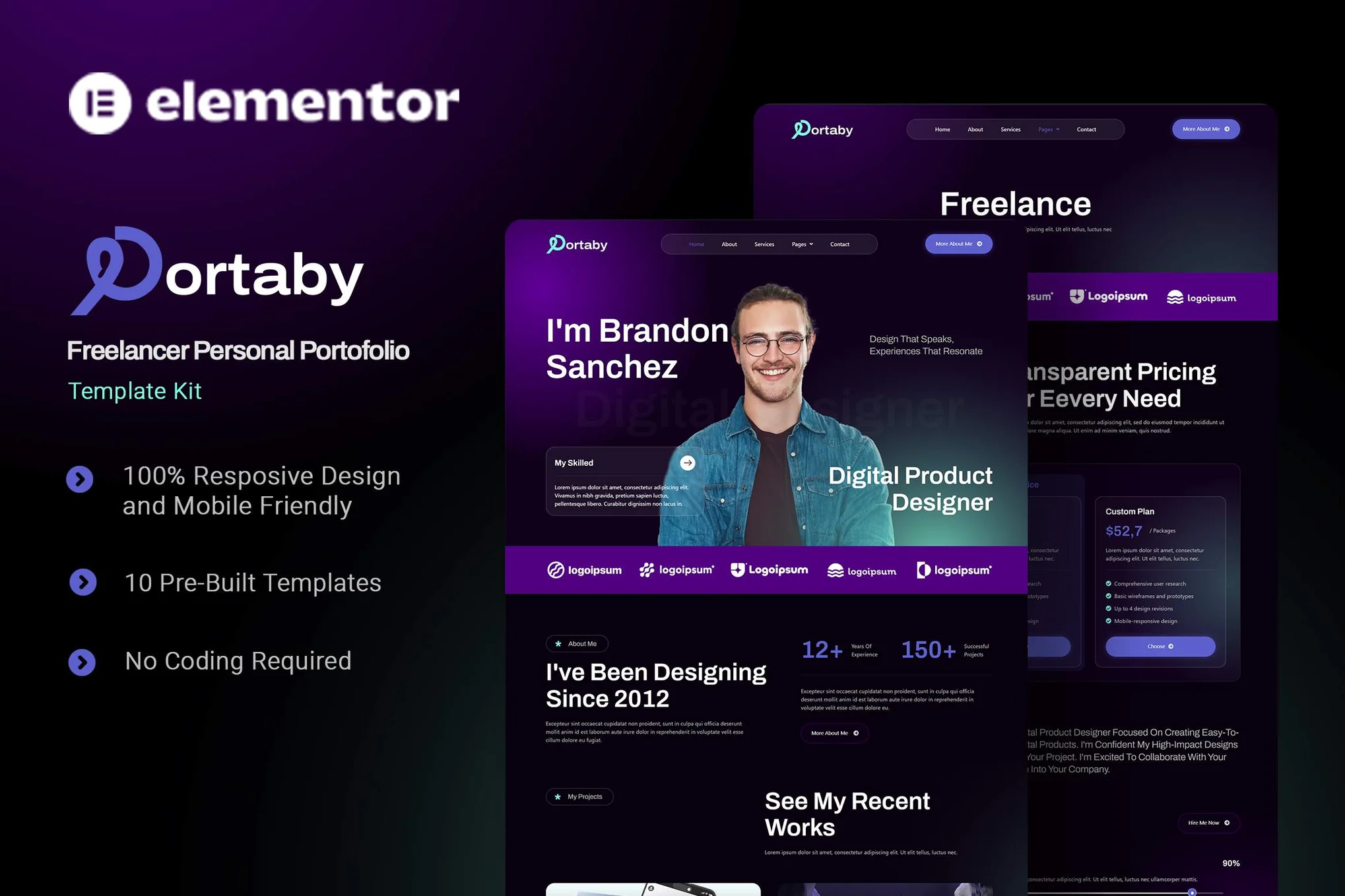Portaby - Kit de plantillas Elementor para portafolios personales Freelancer