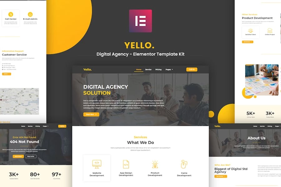 Yello - Template Kit de Elementor de agencia digital