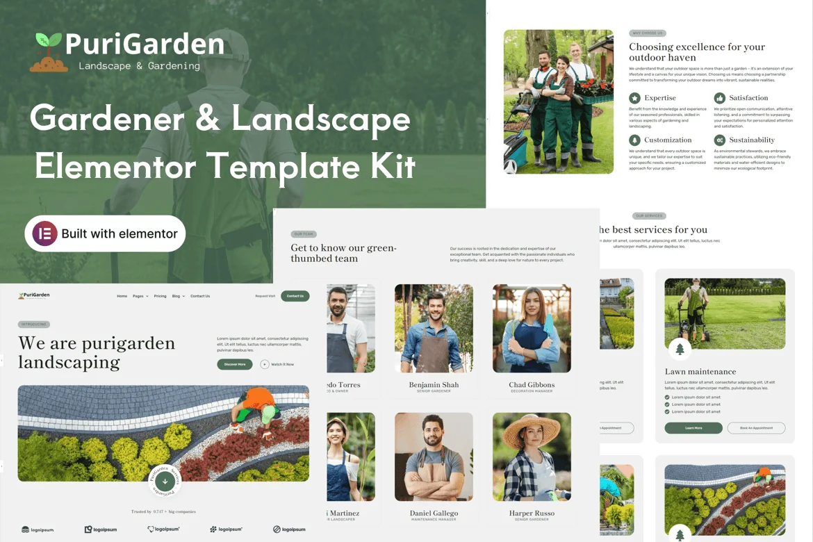 PuriGarden - Kit de plantillas Elementor Pro para jardineros y paisajistas
