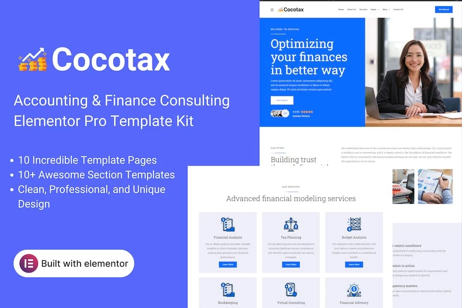 Cocotax - Kit de plantillas Elementor para consultoría contable y financiera