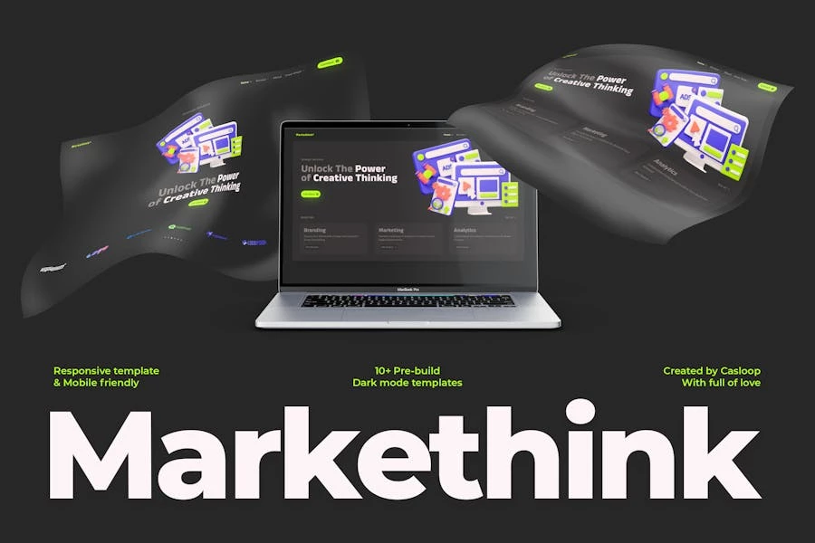 Markethink - Kit de plantillas Elementor para agencia de marketing digital en modo oscuro