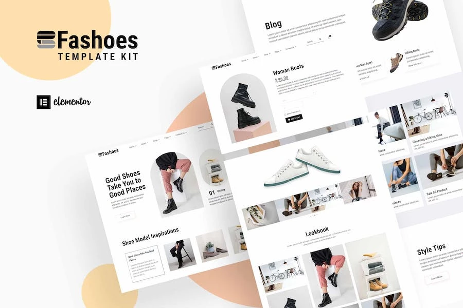 Fashoes - Kit de plantillas minimalistas Elementor para tienda de moda