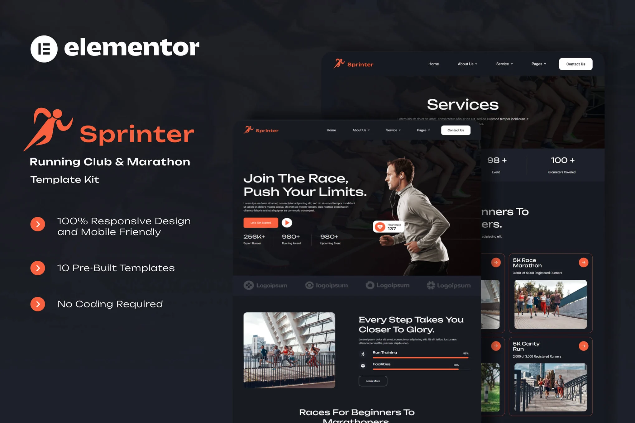 Sprinter - Kit de plantillas Elementor para Running Club y Marathon