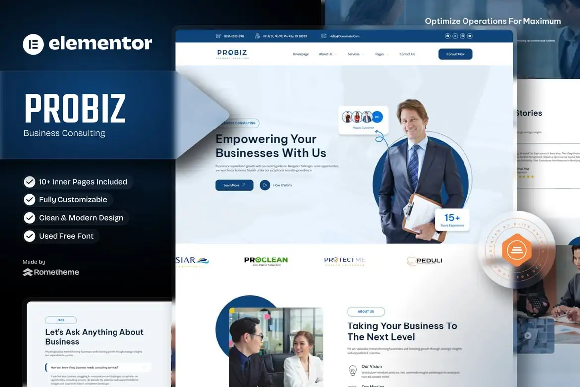 Probiz - Kit de plantillas Elementor para consultoría empresarial