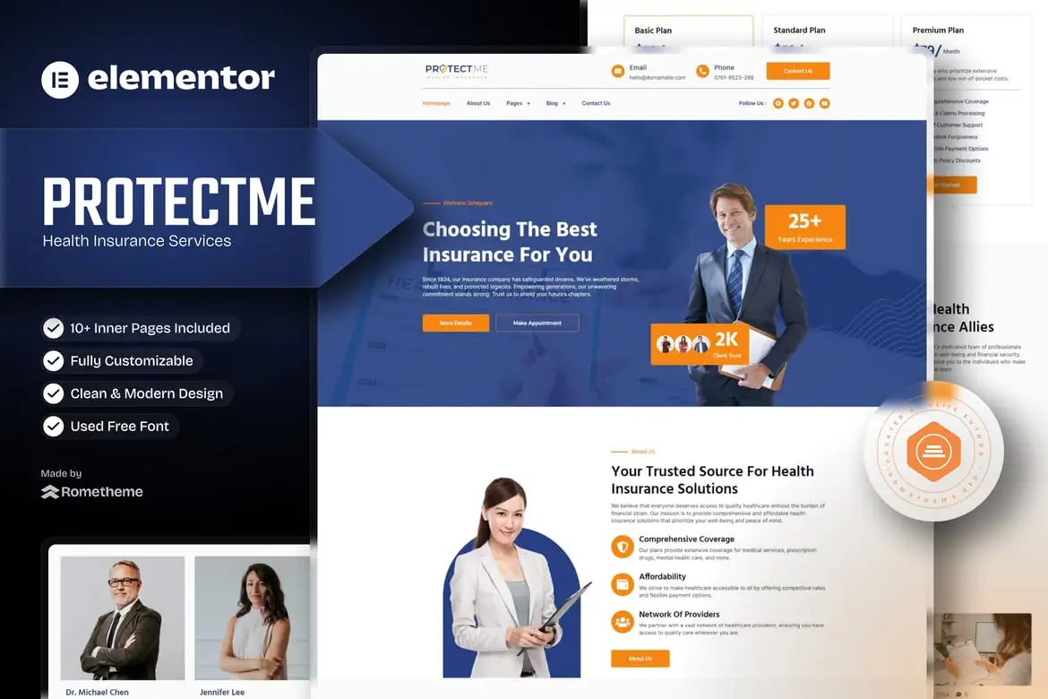 Protectme - Kit de plantillas Elementor para seguros de salud