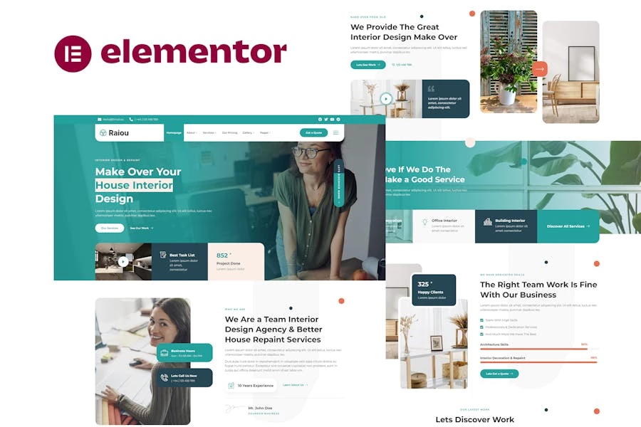 Raiou - Template Kit Elementor para diseño de interiores de casas